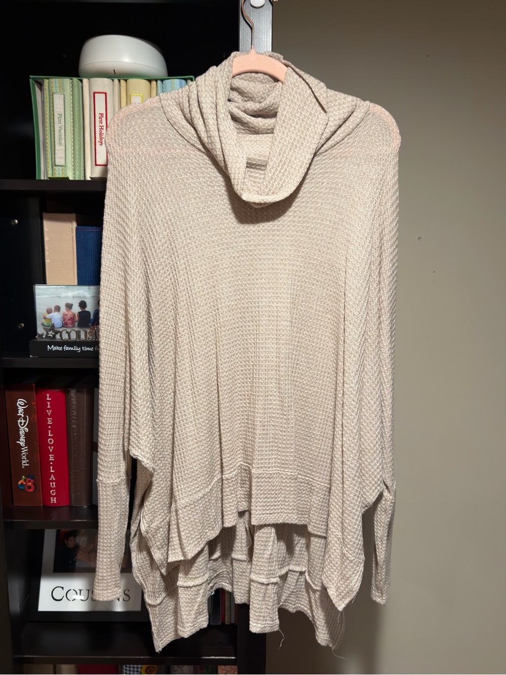 STORY Textured Knit Cowl Neck Sweater Tunic Beige Oatmeal Medium